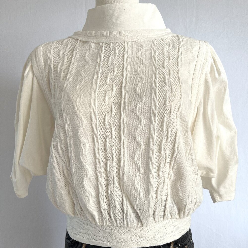Free People Cream Cable Knit & Jersey Blouse – Cozy & Romantic 🤍